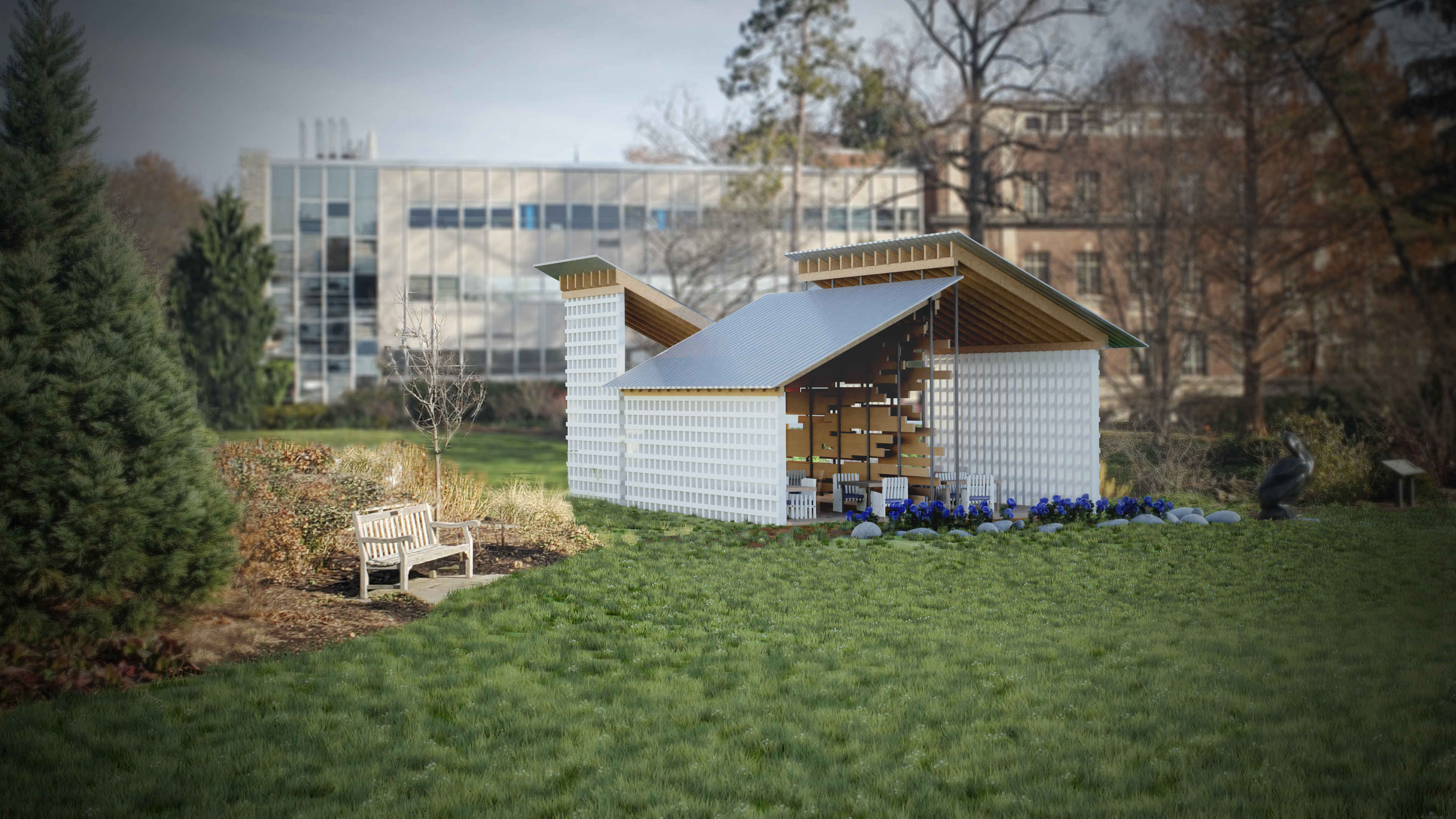 pavilion render in grassy park